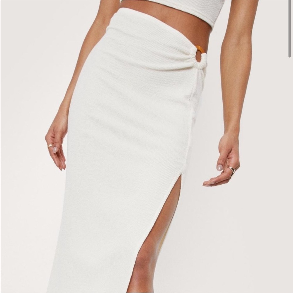 Nasty Gal Ribbed O-Ring Slit Midi Skirt